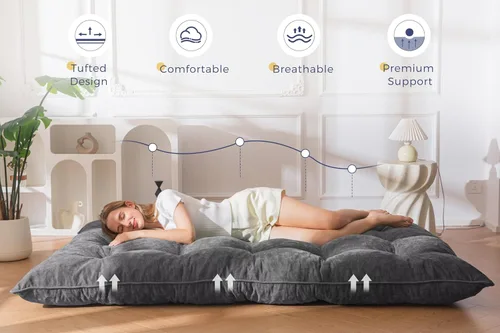 Vista 7 de MAXYOYO Colchón japonés de suelo tamaño completo, colchón futón plegable de 6" con mechones que se enrolla como cama de suelo, almohadilla