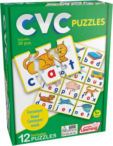 Junior Learning CVC Puzzles - Juego de palabras fonéticas codificadas por colores para jardín de infantes, juego de rompecabezas de lectura