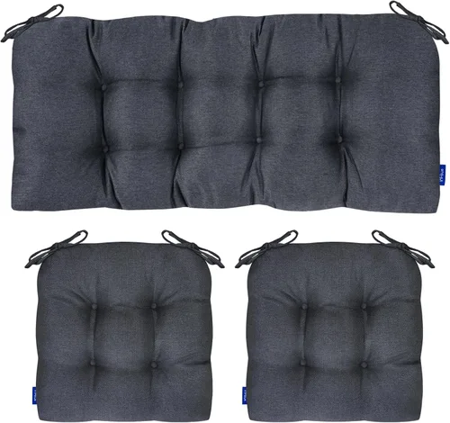 Vista 108 de Cojines de mimbre copetudos de 3 piezas para muebles de patio, cojines de mimbre para sillas de exterior con lazos, cojines de mimbre repelentes al