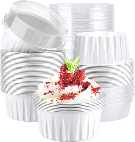 Vista 19 de EUSOAR Vasos para cupcakes con tapas, paquete de 50 forros para magdalenas de 5 onzas de colores surtidos, moldes desechables de papel de aluminio