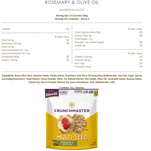 Vista 4 de Crunchmaster Paquete variado de galletas multisemillas y multigrano, original, aceite de oliva de romero, ajo asado y todo, sal marina, queso