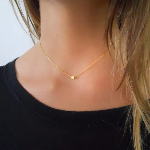 Vista 2 de Annika Bella Collar de cuentas pequeñas, collar de 14 pulgadas, gargantilla de cadena ajustable, gargantilla con dije de lunares, joyería de plata