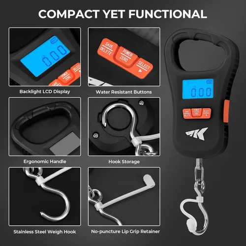 Vista 7 de KastKing ToughTide - Báscula de pesca con carga USB, capacidad de 65 libras, báscula digital ultrafina, pantalla LCD, mango ergonómico, básculas