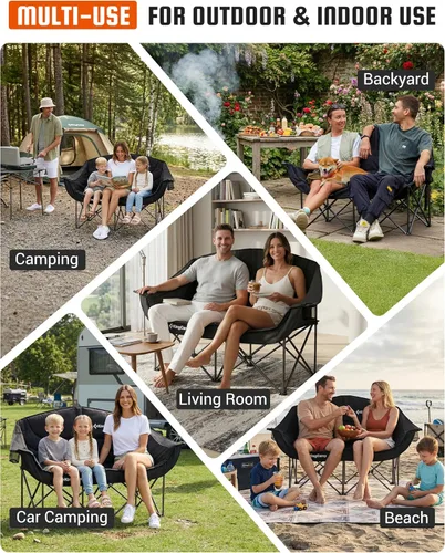 Vista 9 de KingCamp Silla de campamento doble, de gran tamaño, resistente de 660 libras, sofá biplaza para adultos, portátil, plegable, XL, sofá para 2