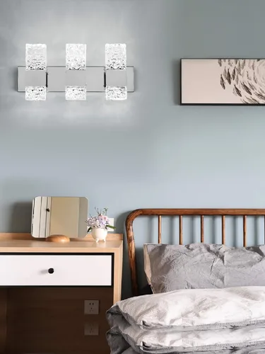 Vista 7 de Modernas lámparas LED de tocador de baño de acero inoxidable cromado, 3 apliques de pared para iluminación de baño, fusión sobre espejo, 21.5