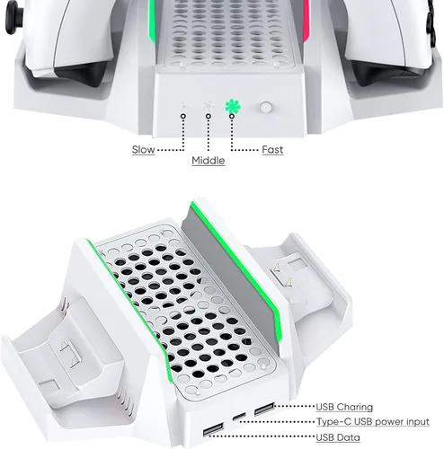 Vista 5 de Soporte de refrigeración mejorado para Xbox Series S con ventilador de refrigeración dual de velocidad ajustable de 3 niveles cargador