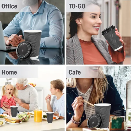 Vista 23 de Lamosi 500 Pack - 12 oz Insulated Disposable Coffee Cups with Lids, To Go Paper Coffee Cups with Lids, Corrugated Ripple Wall Cup for Hot Drink