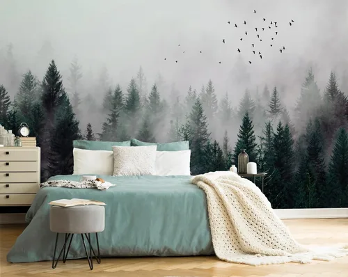 Vista 7 de Murwall Dark Forest Wallpaper Misty Jungle Wall Mural Landscape Wall Print Rustic Home Decor Cafe Design Living Room Bedroom