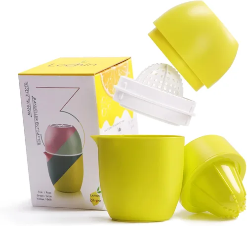 Vista 7 de Lechin Exprimidor de mano - Exprimidor de cítricos con forma de limón - Exprimidor de limón a mano con dos opciones de prensa para diferentes frutas