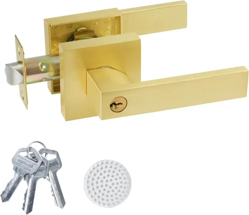 Vista 8 de Manija de puerta negra mate resistente, manija de puerta de entrada con llave igual, pomos de puerta con cerradura y llave, manija de puerta