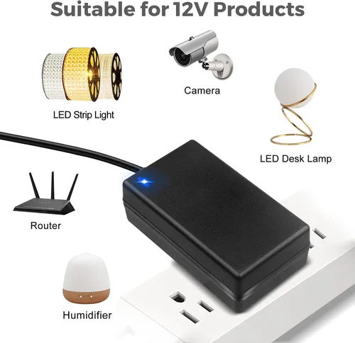 Vista 6 de Fuente de alimentación de 12 V 2.5 A, LeTaoXing AC 100V-240V a CC 12V 30W Adaptador de corriente de cámara de seguridad Punta de 0.083 in para Lorex