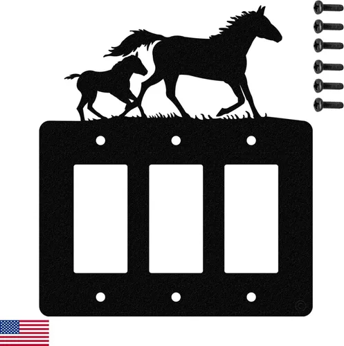 Vista 18 de Mare & Foal - Interruptor de luz de palanca de caballo y placa de pared de una sola banda (Rocker-GFCI) (palanca simple con GFCI (mecedora), negro)