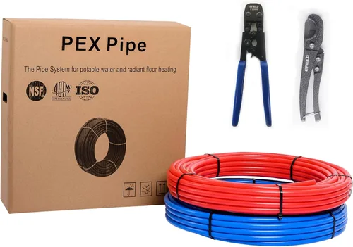 Vista 9 de Tubería Pex-b de 1/2 pulgada (2 x 75 pies = 150 pies, roja y azul), kit de bricolaje con accesorios, accesorio de engarzado, herramienta