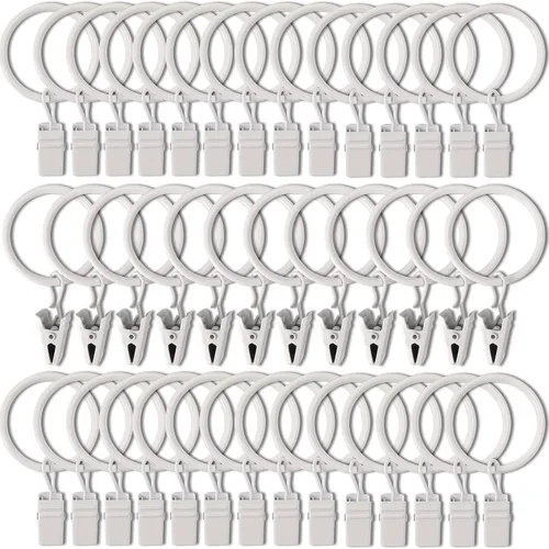Vista 22 de Paquete de 44 anillos de cortina de metal con clips, clips para cortinas con anillos, anillos de cortina de 1 pulgada de diámetro interior, se