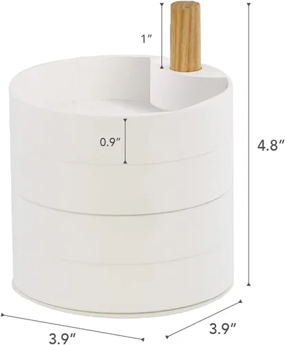 Vista 8 de YAMAZAKI Organizador de joyas giratorio para el hogar, caja de almacenamiento de 4 niveles, bandejas apiladas para accesorios con clavija de madera