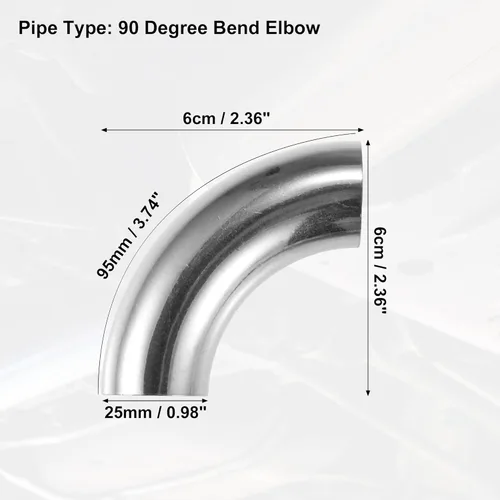 Vista 3 de X AUTOHAUX 2 piezas OD 1 pulgada 90 grados codo de curvado con mandril SS304 tubo curvado de acero inoxidable codo de tubo de escape para sistema