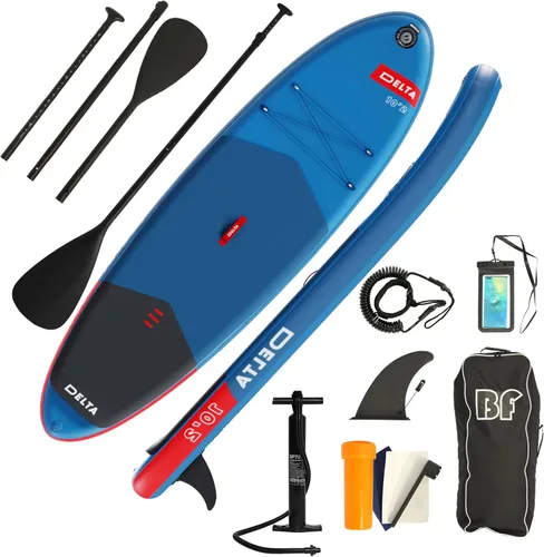 Inflatable Stand Up Paddle Board with SUP Accessories & Backpack. Paddle Boards for Adults. Non-Slip Deck, Wide Stance, Bottom Fin, Double Action