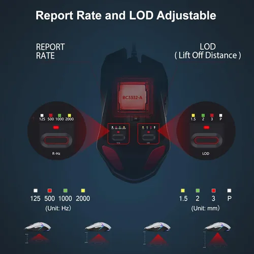 Vista 4 de Bloody W60Max - Mouse para juegos RGB FPS con cable, 10000 CPI, todos los botones programables, frecuencia de informe de 2000 Hz, 250 IPS, memoria