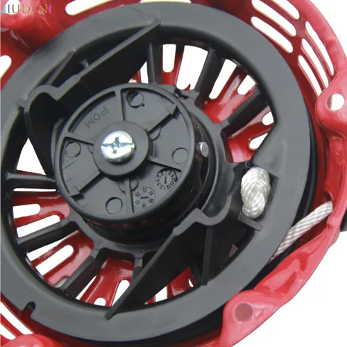 Vista 5 de Conjunto de arranque de tracción rojo GX160 con cuerda de arranque de retroceso compatible con Honda GX200 y GX120 - Kit de cable de repuesto