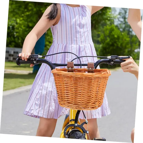 Vista 2 de INOOMP Small Bike Basket Detachable Handmade Front Handlebar Storage for Boy Girl Natural Willow Material for Outdoor Cycling and Daily Use