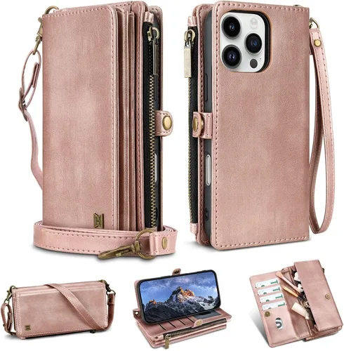 Vista 32 de Funda Cartera para Teléfono iPhone Air con 8 Portarjetas, Bloqueo RFID Cuero PU Soporte Abatible Correa de Muñeca y Correa para el Hombro