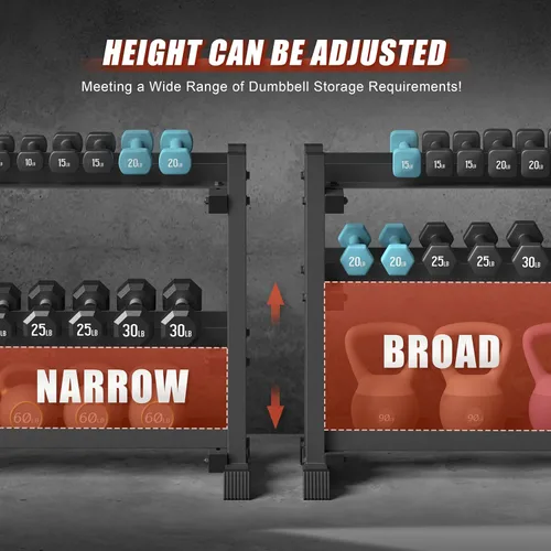 Vista 3 de 3-Tier Dumbbell Rack, 1200LB Capacity Adjustable Weight Rack for Home Gym, Heavy-Duty Weight Stand for Dumbbells Kettlebells & Weight Plates(Rack