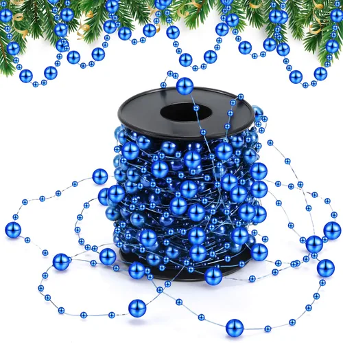 Vista 16 de Pangda Guirnalda de cuentas artificiales de 65.6 pies, cadena de cuentas de plástico, rollo de adornos para manualidades, árbol de Navidad, boda