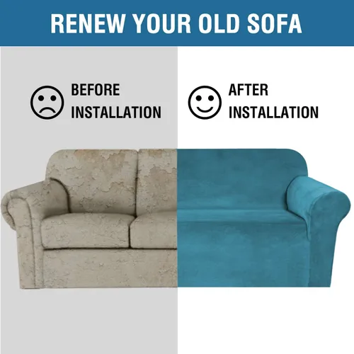 Vista 70 de H.VERSAILTEX Fundas de terciopelo elástico para sofá biplaza de 2 cojines para sala de estar, fundas de sofá con correas antideslizantes, terciopelo