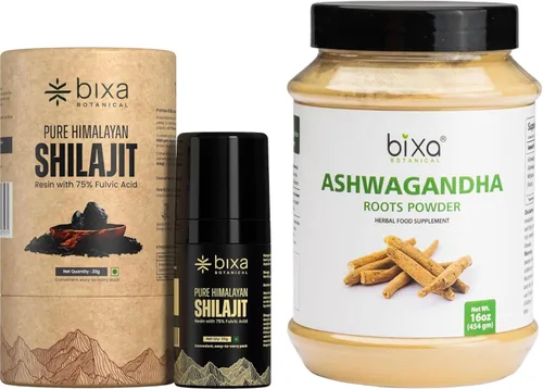 bixa BOTANICAL Resina Shilajit + polvo de raíz de ashwagandha | Energía natural y apoya la resistencia para hombres | Apoya los músculos, el estado