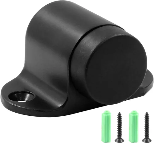 27mm / 1.06 Pulgadas Tope de Puerta Pesado para Piso, Tope de Puerta con Parachoques de Goma Silencioso, Acabado Cepillado en Acero Inoxidable Negro