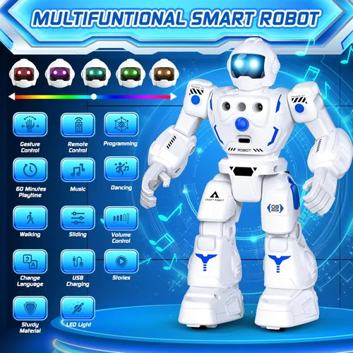 Vista 2 de Juguetes robot para niños, robot programable de control remoto con caminar, deslizarse, cantar y bailar, control de detección de gestos RC robots