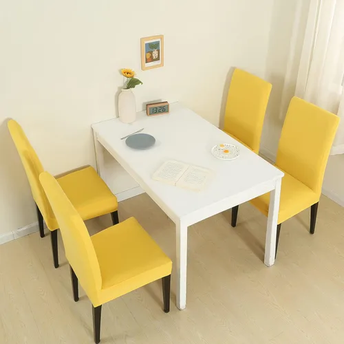 Vista 2 de Chickwin Paquete de 4 fundas para sillas de comedor, color amarillo, elásticas Parsons, fundas para sillas de comedor, con respaldo alto, sin