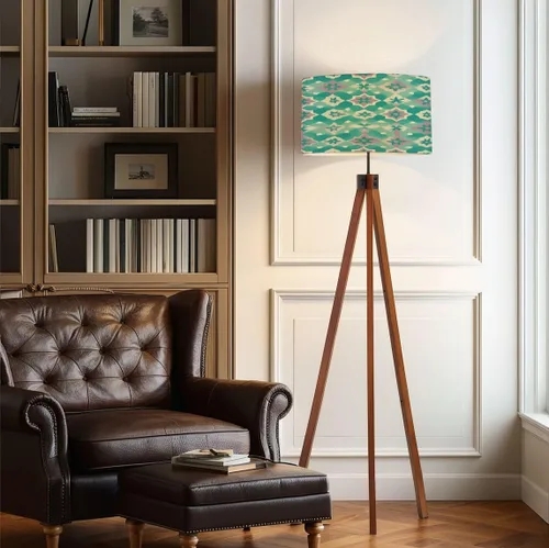 Vista 6 de Wood Tripod Floor Lamp 50s Mid Century Modern Seamless geometric age minimalistic decorative Mid Century Standing Lamp Linen Shade Dimmable Modern
