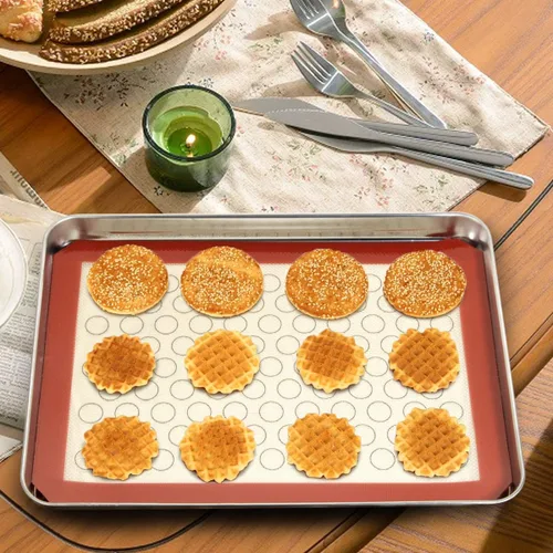 Vista 7 de Wildone Wildone - Juego de 4 bandejas para hornear con alfombrilla de silicona, (2 hojas + 2 alfombrillas), bandeja para hornear galletas de acero