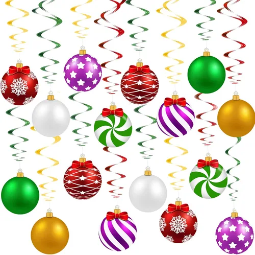 Vista 8 de Skylety 36 piezas de decoraciones colgantes de remolinos de papel de aluminio de Navidad, decoraciones de remolinos de papel de aluminio para techo
