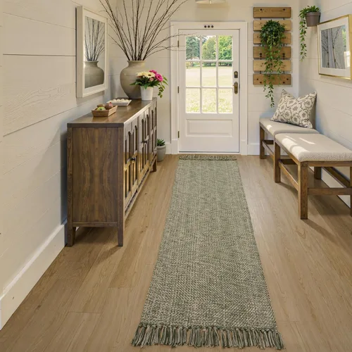 Vista 93 de Collive - Tapete de pasillo de cocina, 2 x 4.3 pies, tejido a mano, reversible, lavable, de algodón, color blanco/beige, para baño, pasillo