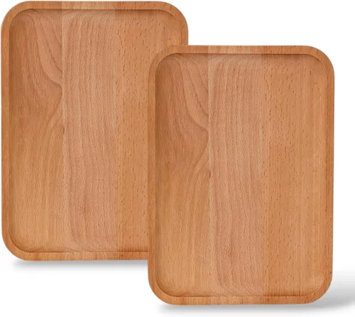 Vista 8 de Platos de madera maciza y bandejas de madera natural con borde, rectangulares para evitar deslizamientos y derrames de alimentos