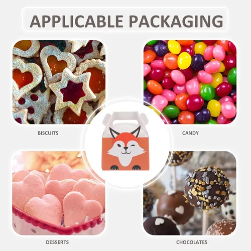 Vista 6 de NUOBESTY 10pcs Cartoon Fox Treat Boxes Caja de embalaje portátil para suministros de recuerdo de fiesta de cumpleaños