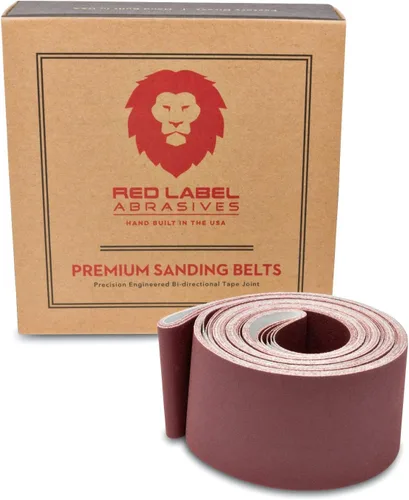 Vista 8 de Red Label Abrasives Cinturones de lijado multiusos de óxido de aluminio flexibles de grano 60 de 2 x 72 pulgadas para carpintería, cuero, goma