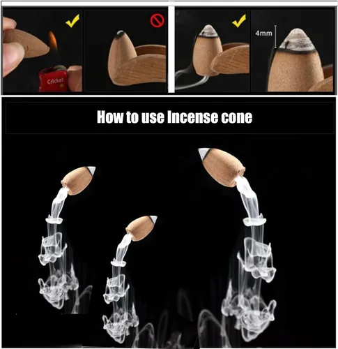 Vista 3 de Conos de incienso de reflujo (60 conos) conos de incienso en cascada, sándalo, lavanda, rosa, jazmín, lirio, té verde, aromas naturales, conos