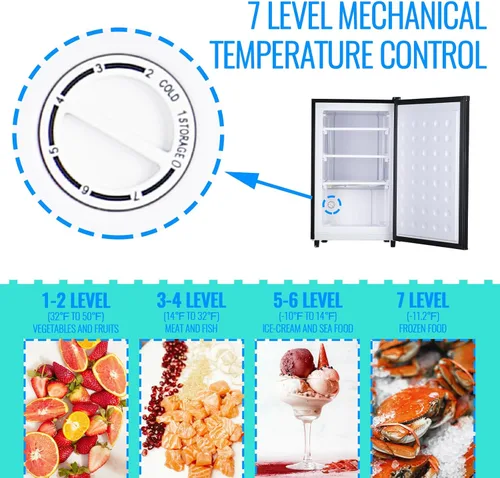 Vista 4 de Congelador vertical de 3.2 pies cúbicos con 7 termostatos ajustables de pie de una sola puerta, congeladores compactos pequeños independientes