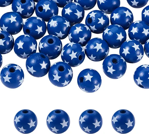 FASHEWELRY 50 cuentas de madera de Navidad de 0.632 pulgadas (0.630 in), cuentas espaciadoras de madera rústicas, cuentas sueltas de madera para