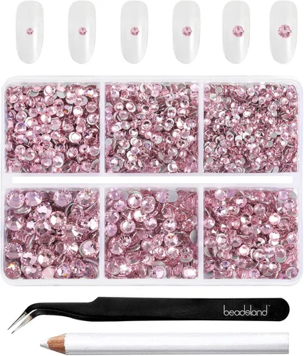 Vista 13 de Beadsland 4300 piezas de diamantes de imitación planos, diamantes de imitación para uñas en color burdeos, cristales redondos para manualidades