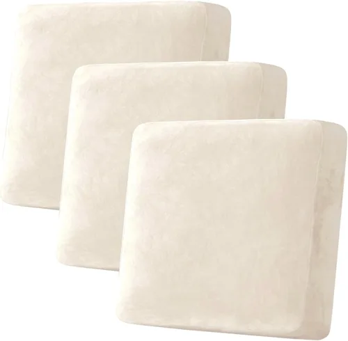 Vista 176 de H.VERSAILTEX - 4 fundas elásticas de terciopelo para cojín de sofá modular en forma de L (sofá grande de 3 plazas + 1 diván, color marfil)