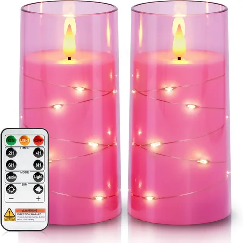 Vista 15 de Homemory Velas sin llama con cadena de estrellas incrustadas, velas que funcionan con pilas, velas LED, velas falsas con control remoto y Azul