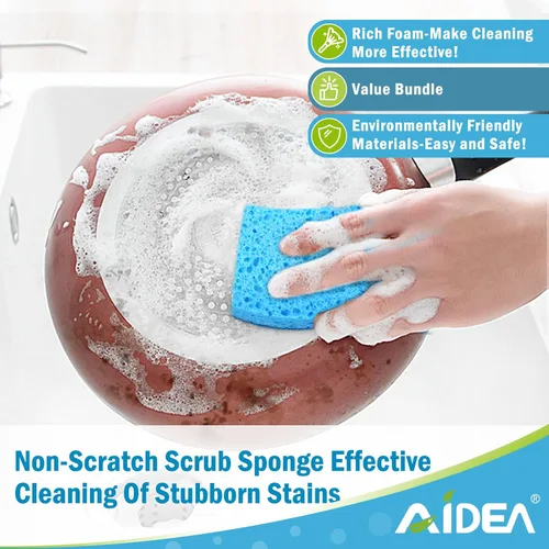 Vista 5 de AIDEA Esponjas de cocina, esponja exfoliante antiarañazos, 6 unidades, esponjas para utensilios de cocina antiadherentes, esponja de limpieza