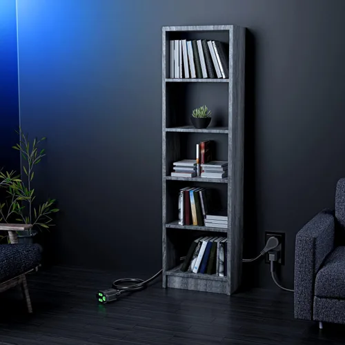 Vista 7 de Maximm Cable de extensión de enchufe plano de 1 pie con diseño de enchufe delgado que ahorra espacio, cable de extensión de perfil bajo 16AWG (negro)