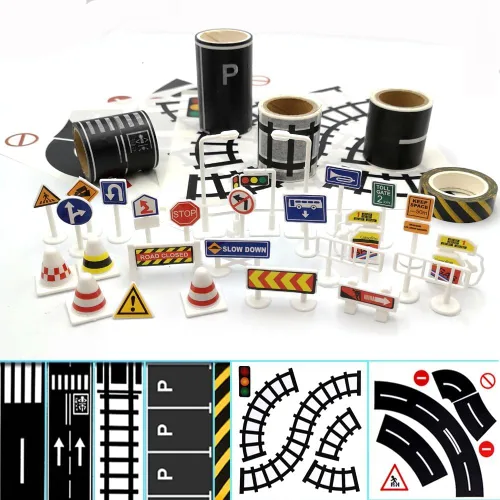 Road Tape for Toy Cars & Trains Black Track 3 Rolls Road Tape 197 inch by 1.9 inch, Packing Traffic Signs Stick to Floors and Walls, Quick Cleanup,