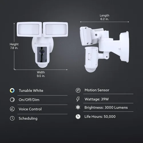 Vista 3 de Feit Electric SEC3000/CAM/WIFI Cámara de seguridad LED inteligente para exteriores con sensor de movimiento, audio bidireccional, reflector de 39