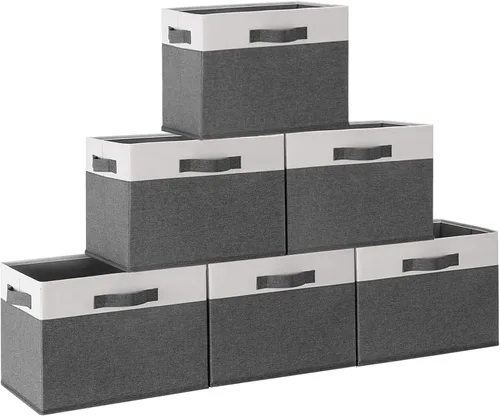Vista 10 de GhvyenntteS Contenedores de almacenamiento extra grandes con tapas, cajas de almacenamiento plegables de tela con tapas y asas, cestas